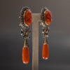 Pendientes de coral y diamantes con el frente en plata y la trasera de oro - Imagen 2