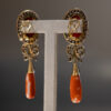 Pendientes de coral y diamantes con el frente en plata y la trasera de oro - Imagen 3